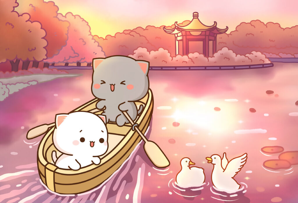 Peach Goma August Boat Ride Swans Wallpaper Kawaii Hoshi