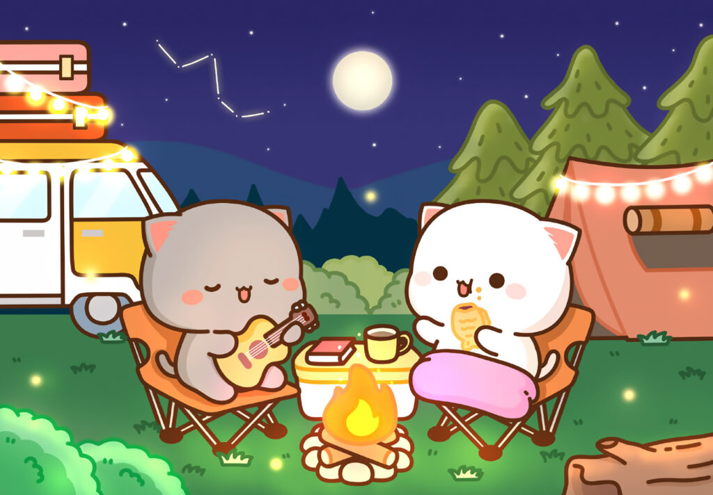 Peach Goma Camping Desktop Wallpaper Kawaii Hoshi