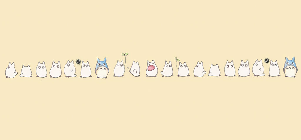 My Neighbor Totoro Character Row Beige Wallpaper