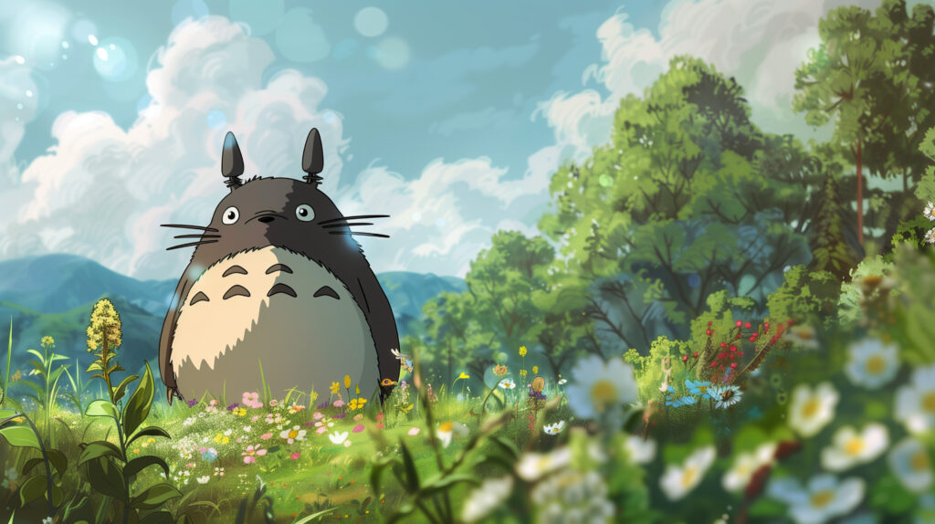 My Neighbor Totoro Flower Field Landscape Wallpaper