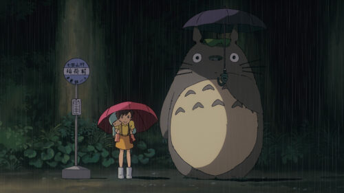 Satsuki My Neighbor Totoro Rain Bus Stop Scene Wallpaper